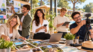 Équipe réunie pour piloter la communication digitale d’un camping